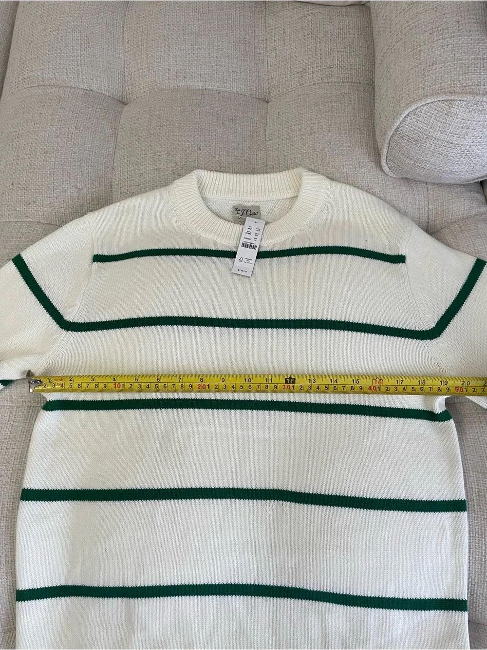 NWT J.Crew Heritage 100% Cotton Crewneck Sweater Ivory Jungle Green Stripe $118